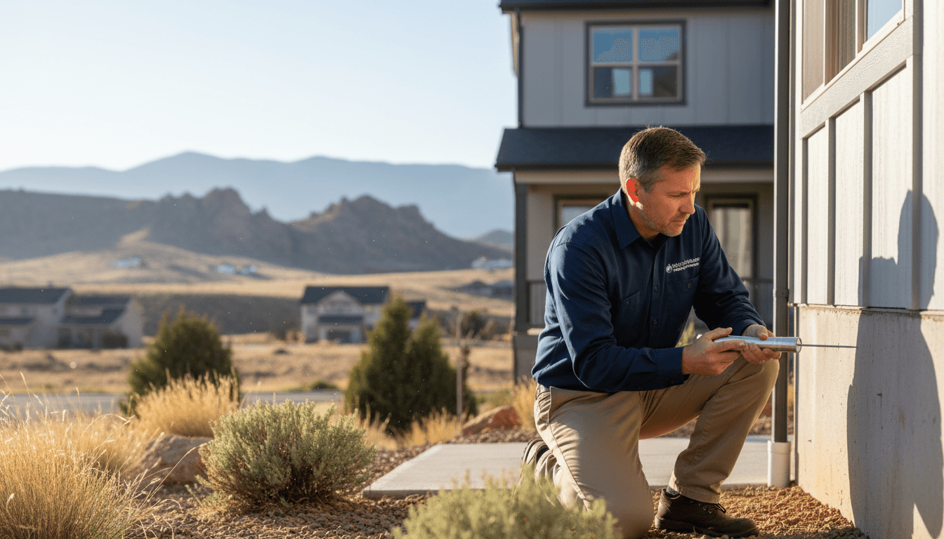 Pest control technician performing detailed home inspection
