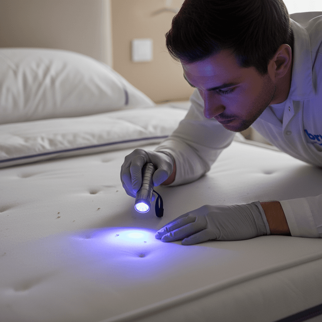 Inspecting mattress seams for bed bugs using UV light
